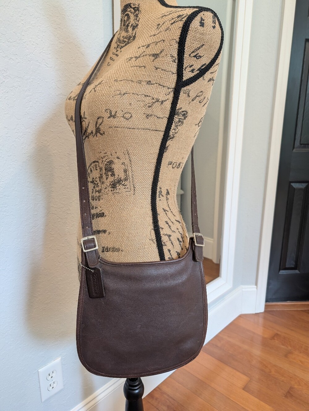 Vintage Coach Brown Leather Slim Hippie Flap Crossbody Bag - Style 9135
